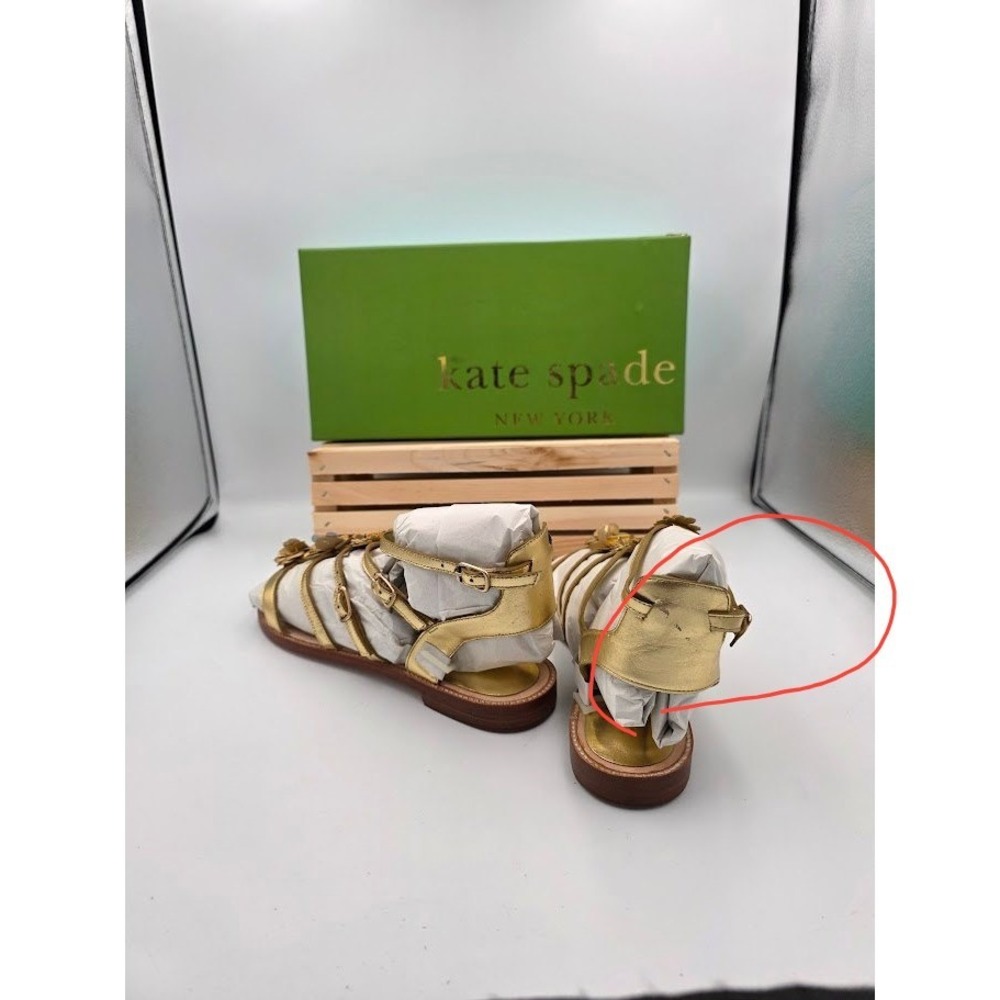 Kate Spade Sadia Sandals Women 9.5 Gold Metallic Floral 3DFlower S119021 Strappy - Picture 3 of 6